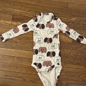 Mini Rodini onesie ages 12 to 18 months. Cute Brown dog faces.